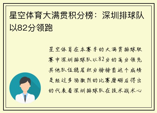 星空体育大满贯积分榜：深圳排球队以82分领跑