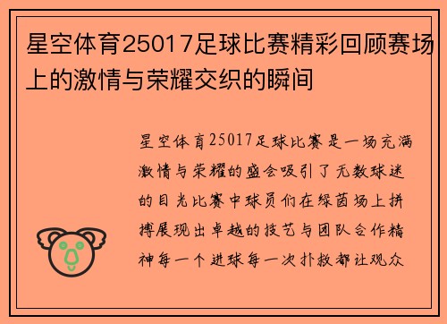 星空体育25017足球比赛精彩回顾赛场上的激情与荣耀交织的瞬间